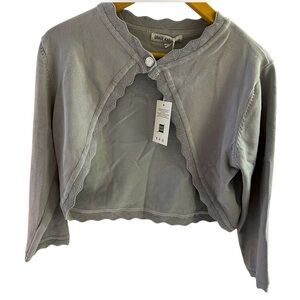 NWT Gray Scalloped knit Cardigan cropped size Large